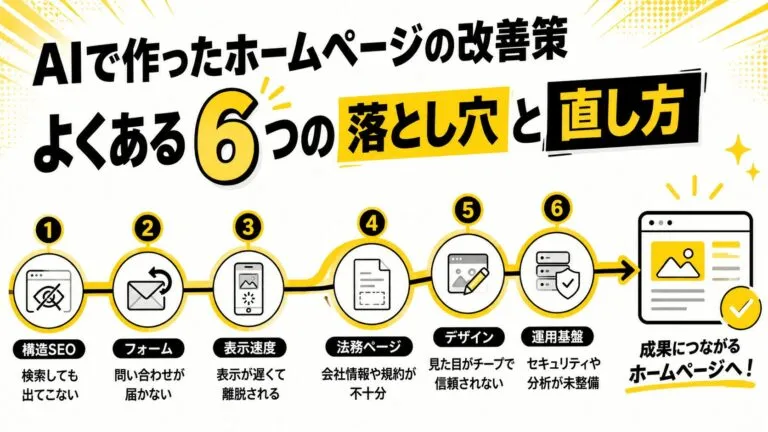 AIで作ったホームページの改善策｜よくある6つの落とし穴と直し方【2026年版】